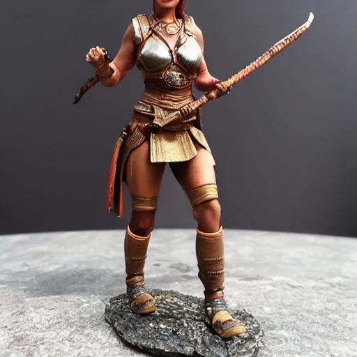 Prompt: 80mm 3d resin highly accurate miniature of warrior woman, standing, Product Introduction Photos, 4K, Full body, simple background