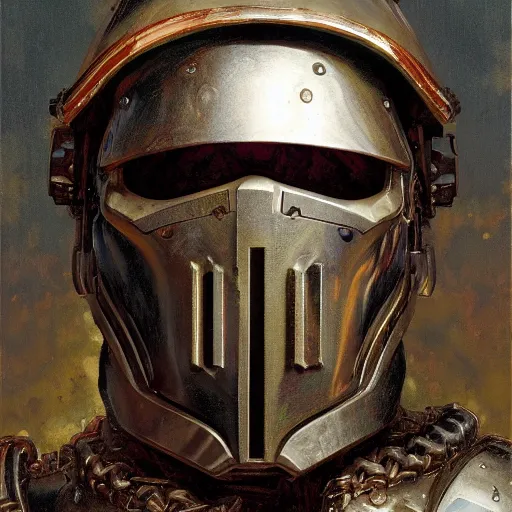 Image similar to the doomslayer as a realistic knight, closeup portrait art by norman rockwell and donato giancola and greg rutkowski