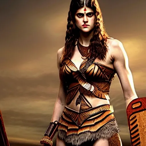 Prompt: full body photo of a alexandra daddario as a amazon warrior,