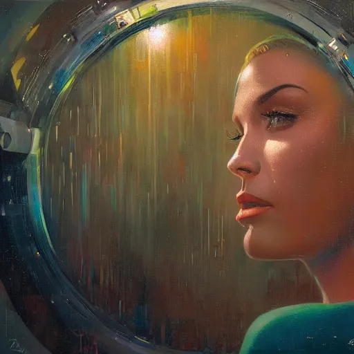 Image similar to detailed face of a woman, large hadron collider, dimensional portal, wet reflections, prism, atmospheric, ambient, pj crook, syd mead, livia prima, artgerm, greg rutkowski, nick alm, casey baugh