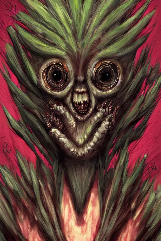 Image similar to a humanoid figure cirsium monster with large eyes, highly detailed, digital art, sharp focus, trending on art station, plant, anime art style