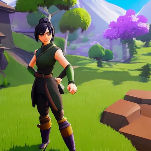 Image similar to toph beifong in fortnite, character render, full body shot, highly detailed, in game render