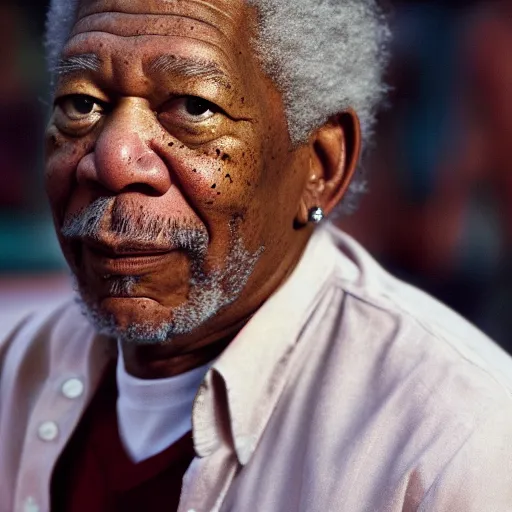 Prompt: a fill still of Morgan Freeman starring in Like Mike 2001) 40mm lens, shallow depth of field, split lighting