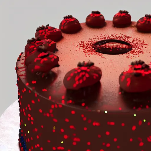 Prompt: an intricate render of a birthday cake with a red beard, unreal engine, rendered by Octane, 4k