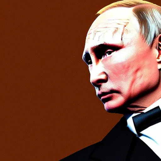 Image similar to Detailed image of Vladimir Putin full-length, slug-like, with detailed face, 8k game style, wearing only pants, bare torso, his body is old and ugly with sagging old skin