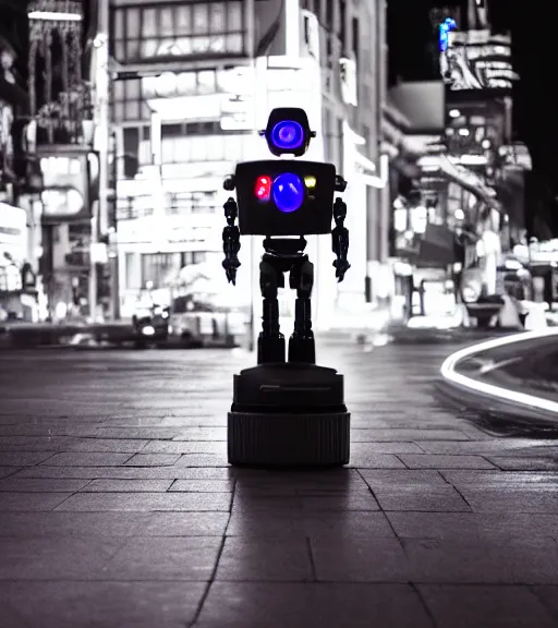 Image similar to portrait of robot lowlight neon lights, cinematic,4k,35mm,street photo, epic