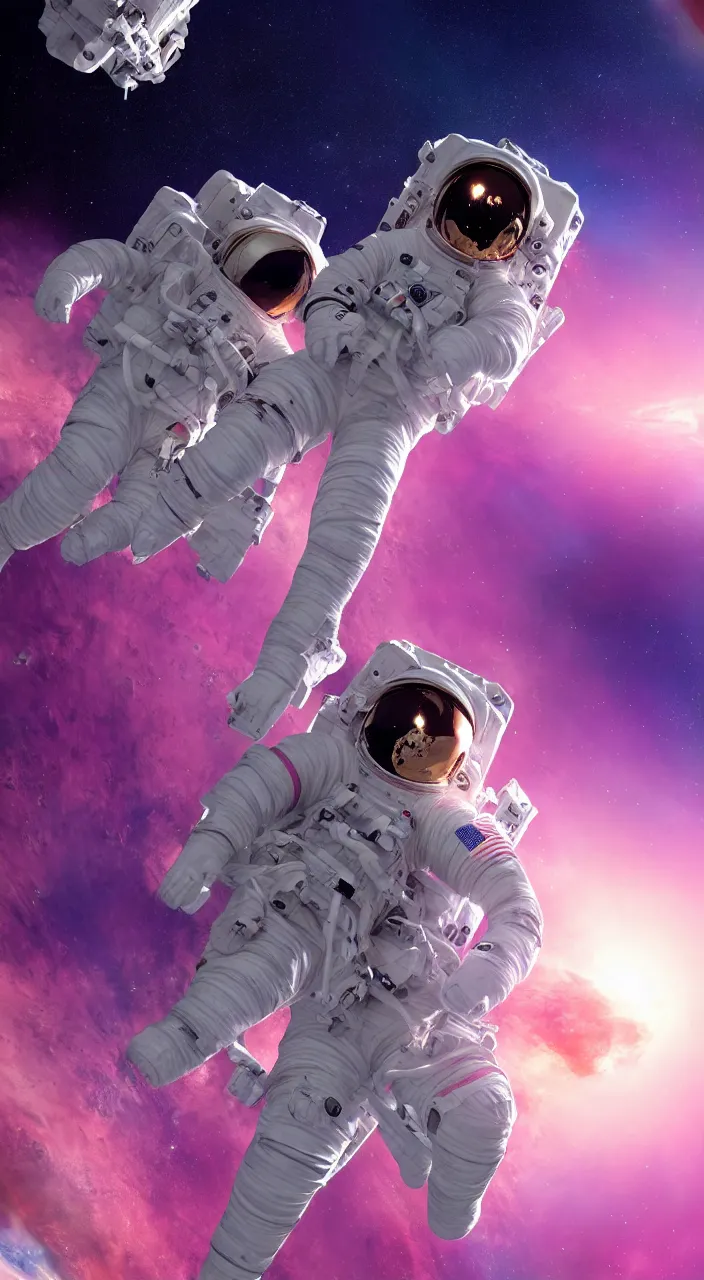 Image similar to astronaut in pink space, mobile wallpaper, ultra realistic, hyper detailed, octan render, unreal engine 5, 8 k
