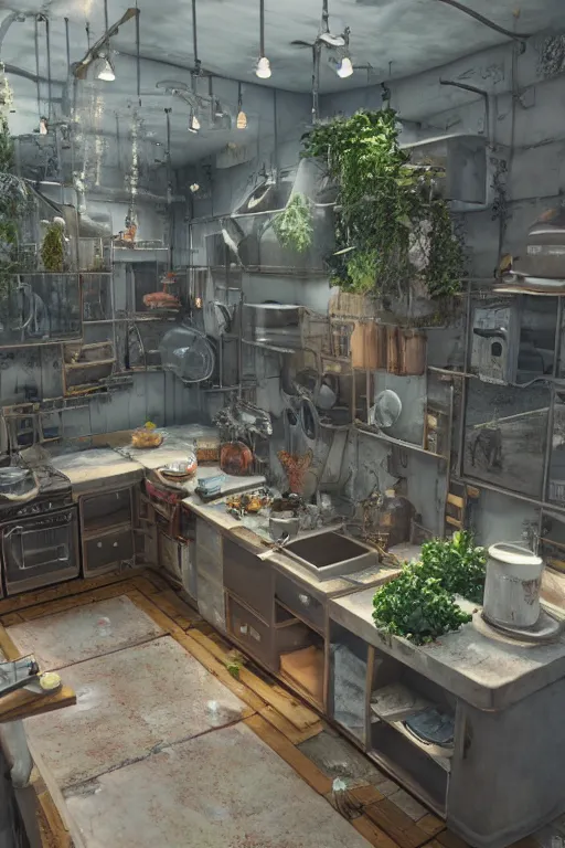 Image similar to a beautiful rendered world made of modern Kitchen fronts and parts, hyper-realistic environment, Epic concept art