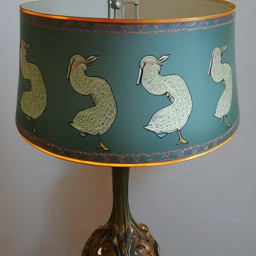 Image similar to beautiful victorian art nouveau duck lampshade,