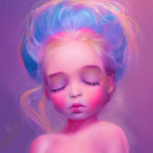 Image similar to the cotton candy kiss of transcendental bliss, little girl in the style of pascal blanche from artstation, digital art