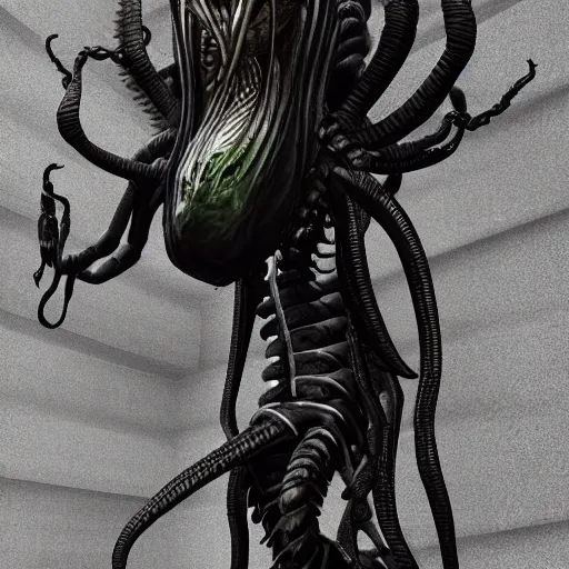 Prompt: Alien monster, on the side of a skyscraper, black tentacles, horror, digital art, trending on artstation, unreal engine, high quality render