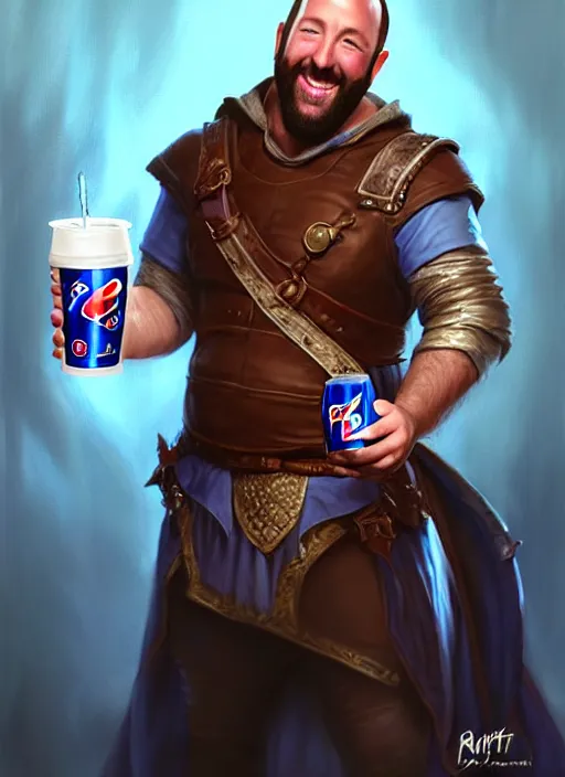 Image similar to a _ fantasy _ style _ portrait _ painting _ of burt kreischer drinking pepsi, rpg dnd oil _ painting _ unreal _ 5 _ daz. _ rpg _ portrait _ extremely _ detailed _ artgerm _ greg _ rutkowski _ greg