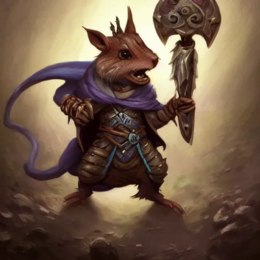 Image similar to cute little anthropomorphic rat king cercaria sustainer wearing sabre of the hobgoblin, tiny, small, miniature animal, baby animal, short, pale blue armor, cute and adorable, pretty, beautiful, DnD character art portrait, matte fantasy painting, DeviantArt Artstation, by Jason Felix by Steve Argyle by Tyler Jacobson by Peter Mohrbacher, cinematic lighting