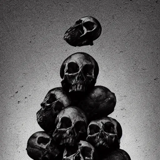 Image similar to vertical pile of 3 skulls vomiting black tar, anna and elena balbusso