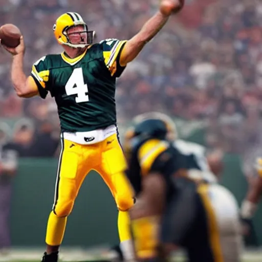 Image similar to brett favre throwing a football to the moon, high resolution, panoramic