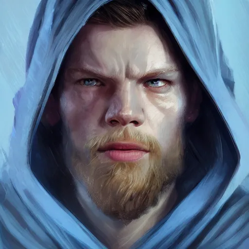 Prompt: portrait of a man by greg rutkowski, jedi knight, he looks like cameron monaghan, short beard, wearing a blue jedi robes, star wars expanded universe, he is about 3 0 years old, highly detailed portrait, digital painting, artstation, concept art, smooth, sharp foccus ilustration, artstation hq