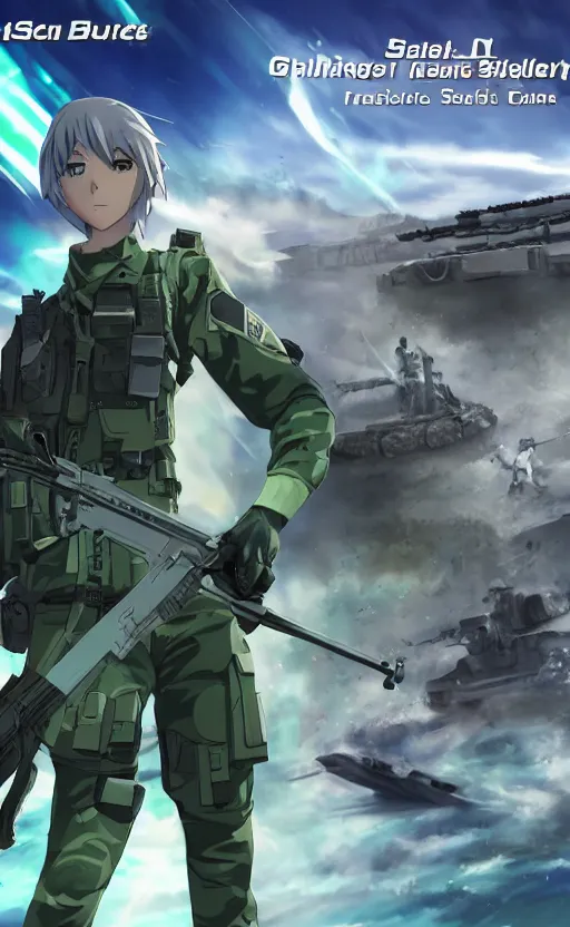 Image similar to girl, trading card front, future soldier clothing, future combat gear, realistic anatomy, concept art, professional, by ufotable anime studio, green screen, volumetric lights, stunning, military camp in the background, metal hard surfaces, sonic boom