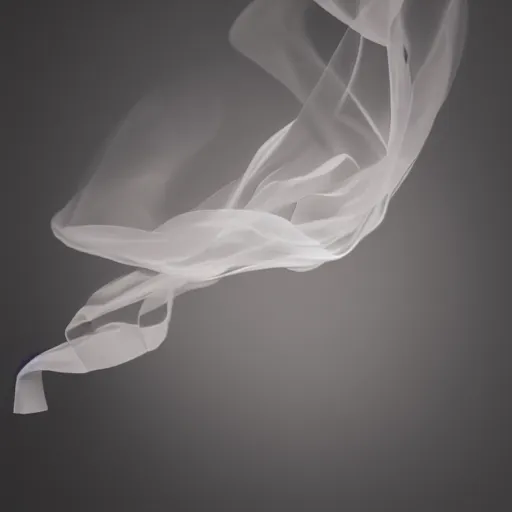 Image similar to a photo of beautiful silk floating in the air in a dark room, lit from above, volumetric light, smoke, photorealistic, 8 k