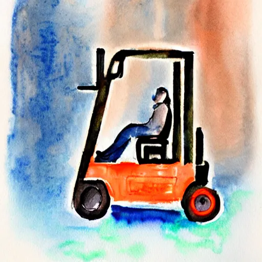 Prompt: a fork on a forklift in a lift, watercolor