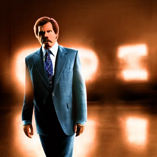 Image similar to an award winning cinematic still of Ron Burgundy, 16k hyper realistic photograph, centered, dramatic lighting