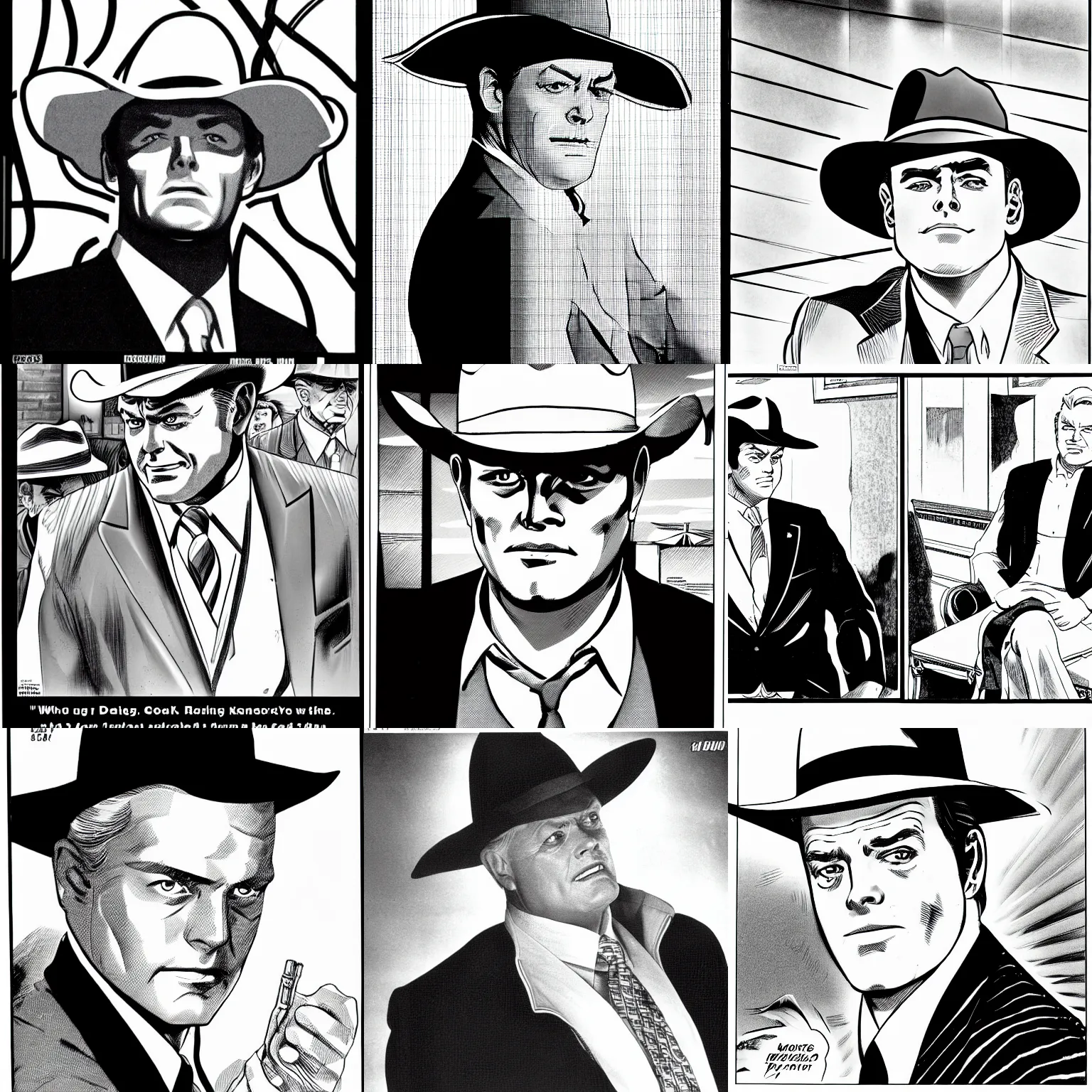 Prompt: who shot jr ewing from dallas, looking away, as a manga panel, black and white, manga scans