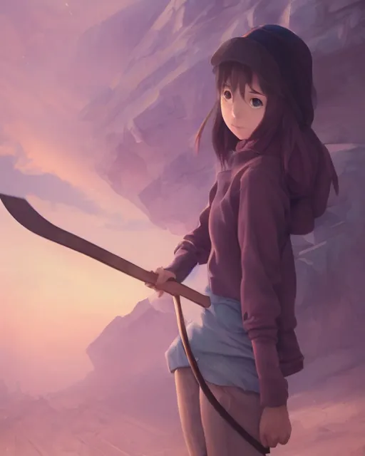 Image similar to a girl holding a pickaxe and covered in smog in a coal mine, atmospheric lighting, detailed body and face, by makoto shinkai, stanley artgerm lau, wlop, rossdraws