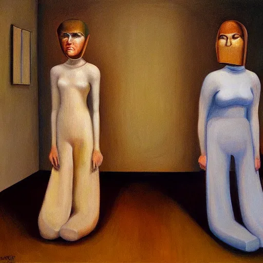 Image similar to clones, grant wood, pj crook, edward hopper, oil on canvas