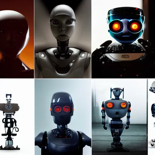 Prompt: evolution of robots, hyperrealistic, cinematic lighting, award winning photography