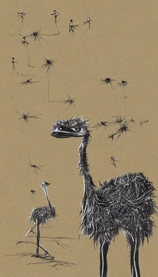 Image similar to stick figures ostrich, by yoshitaka amano