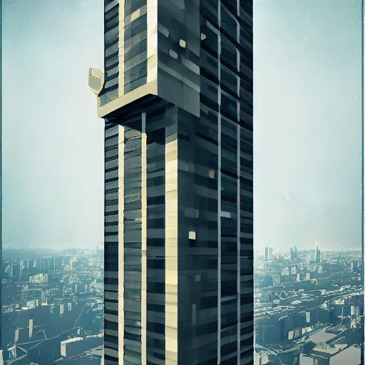 Prompt: a skyscraper concept art in the style of bauhaus flying in the sky, 4 k digital art masterpiece