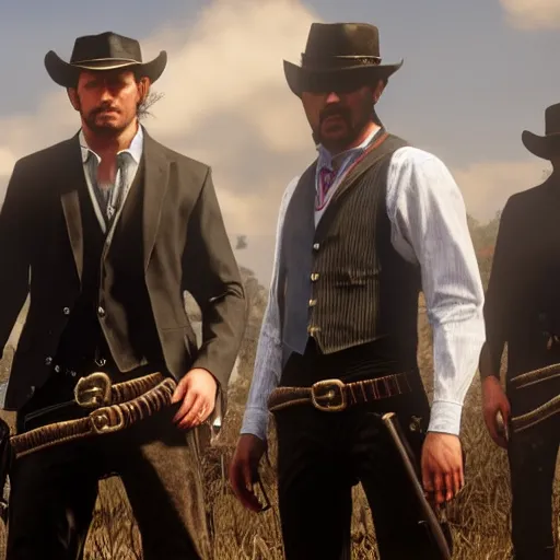 Prompt: a man wearing suit in red dead redemption 2