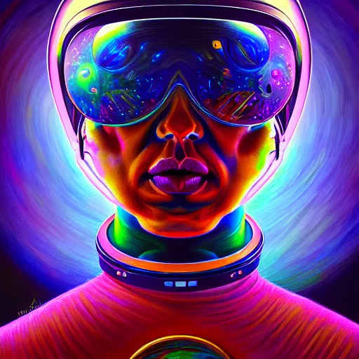 Image similar to An extremely psychedelic portrait of an astronaut, surreal, LSD, face, detailed, intricate, elegant, lithe, highly detailed, digital painting, artstation, concept art, smooth, sharp focus, illustration