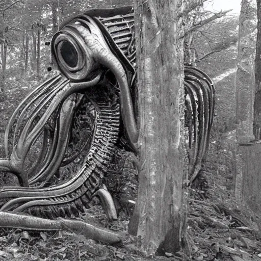 Prompt: trailcam footage of an h. r. giger alien