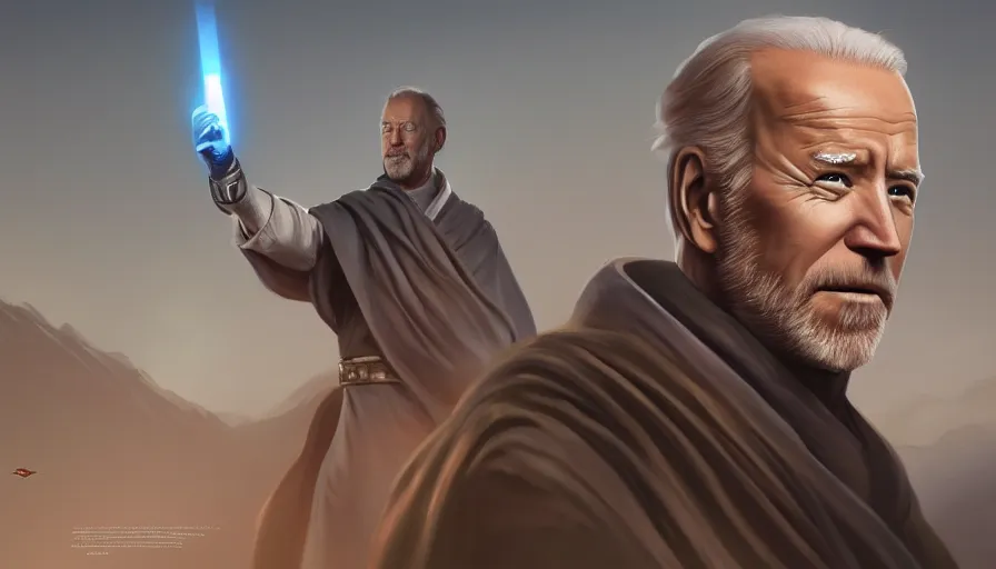 Prompt: joe biden is obi - wan kenobi, hyperdetailed, artstation, cgsociety, 8 k