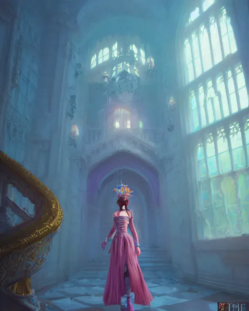 Prompt: highly detailed surreal vfx portrait of a female candypunk mage in a majestic castle by golden tree, stephen bliss, unreal engine, greg rutkowski, loish, rhads, beeple, makoto shinkai and lois van baarle, ilya kuvshinov, rossdraws, tom bagshaw, alphonse mucha, global illumination, detailed and intricate environment