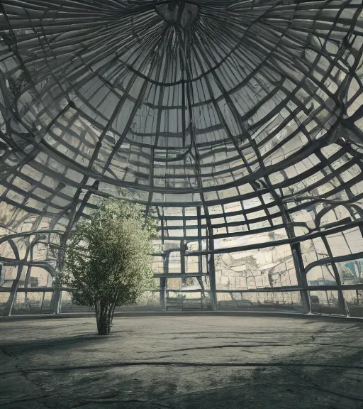 Image similar to ethereal former gasometer in rome, white sheets, hemp ropes to the buildings, trending on artstation, behance, octane render, award winning, archviz, matte painting, epic