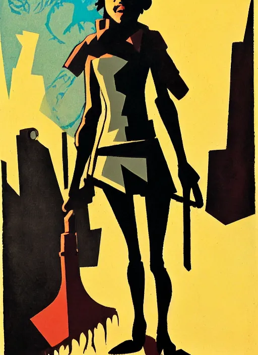 Prompt: a portrait of a pretty sewer punk young lady by aaron douglas