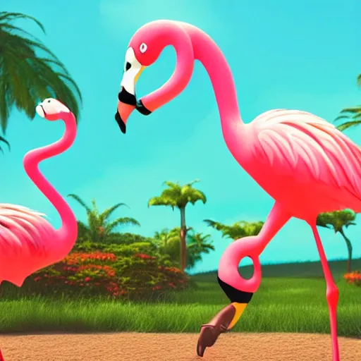 Prompt: flamingo animated 3d movie still pixar