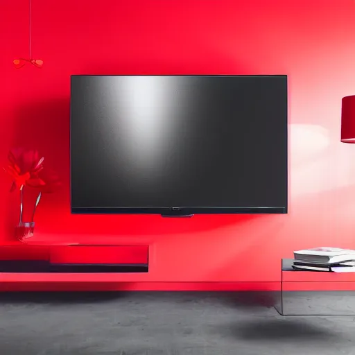 Prompt: a TV on a red background 8k hdr very detailed