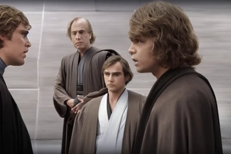 Image similar to anakin skywalker is defended in star wars senate by saul goodman, 1 0 8 0 p, court session images, realistic faces