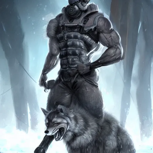 Image similar to strong muscular anthropomorphic wolves, wearing techwear at a car wash, fantasy character art, artstation, 4k