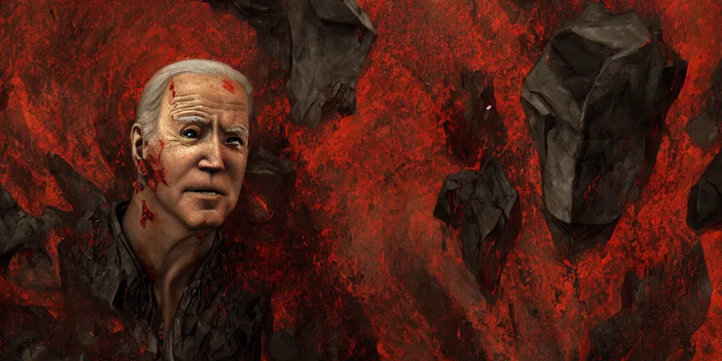 Image similar to biden in dante's inferno painting, dark beauty, rotten gold, perfect faces, extremely detailed, cinema 4 d, unreal engine.