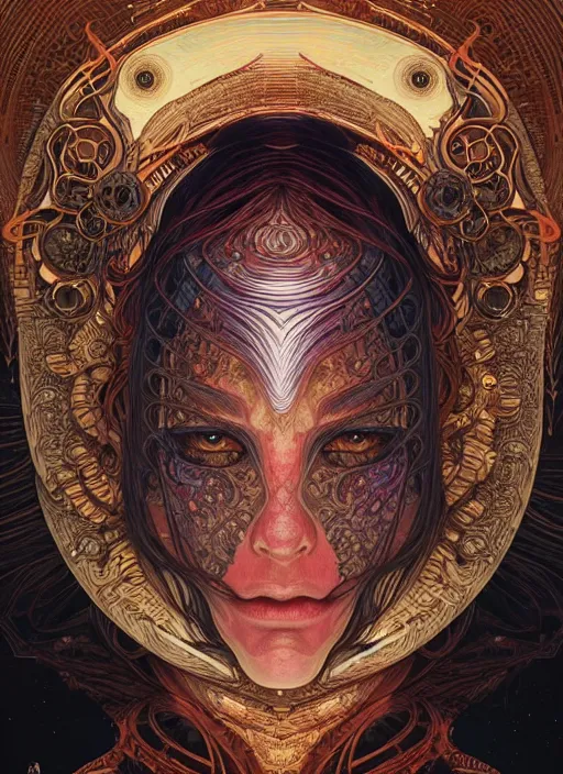 Prompt: ancient beautiful shaman girl face portrait, intricate artwork by josan gonzalez, artgerm, kilian eng, alphonse mucha, junji ito, hugh ferriss, lee madgwick, alex grey and gustave dore, very coherent artwork, cinematic, psychedelic, vibrant, octane render, unreal engine, 8 k, high contrast, black ink outline