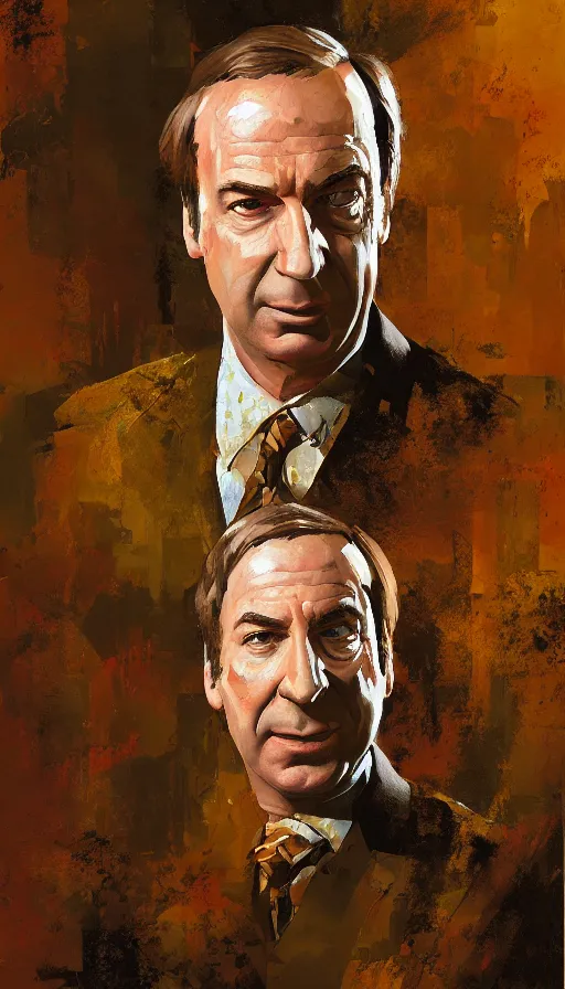 Image similar to promotional oil portrait of saul goodman by craig mullins