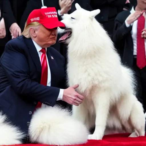 Prompt: donald trump petting samoyed dog,