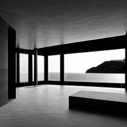 Image similar to a black and white photo of a room with green water, a detailed matte painting by peter zumthor, behance, abstract art, matte painting, behance hd, matte background