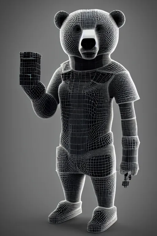 Image similar to high quality 3 d render cyborg bear! plays a cyberpun guitar, cyberpunk highly detailed, unreal engine cinematic smooth, in the style of blade runner, hannah yata charlie immer, moody light, low angle, uhd 8 k, sharp focus