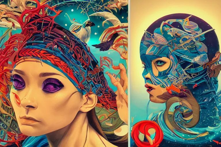 Image similar to traveling the river styx, tristan eaton, victo ngai, artgerm, rhads, ross draws