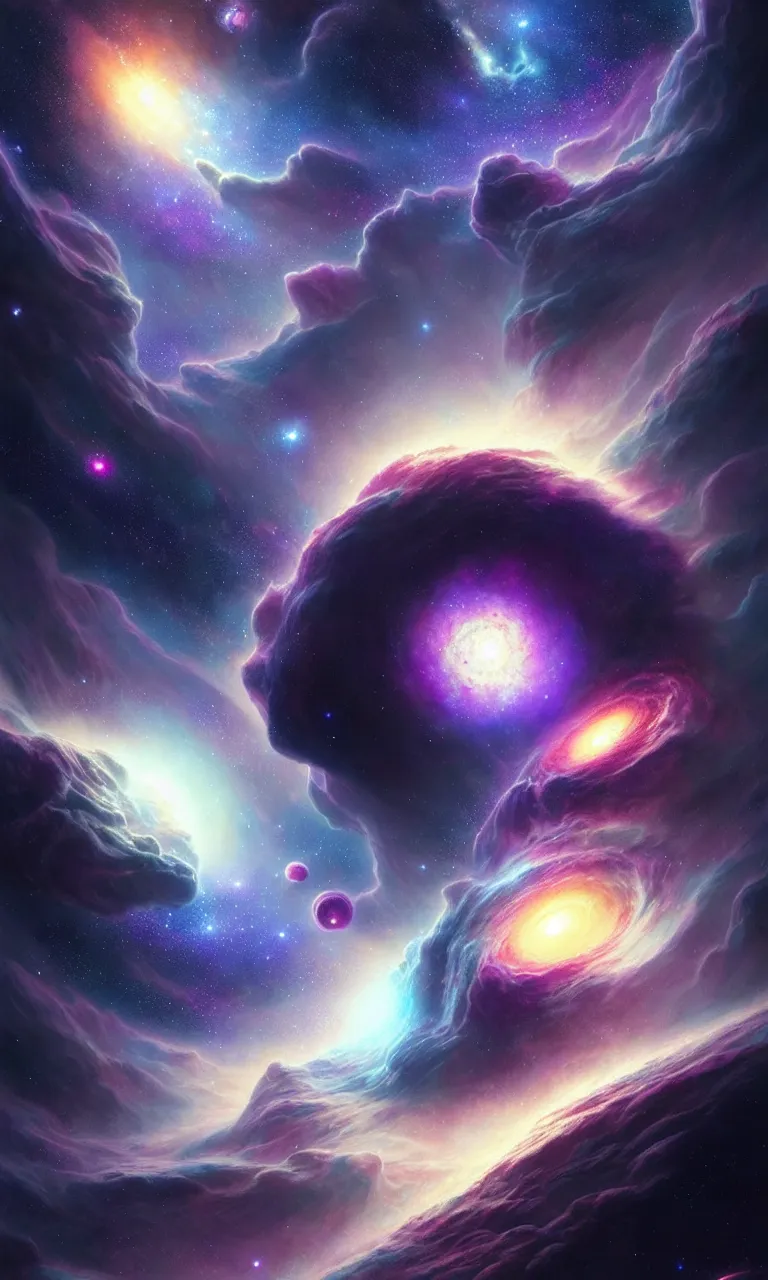 Image similar to beautiful render, deep space nebula with gas giants and many stars, galaxies and planets, fantasy, intricate, elegant, highly detailed, digital painting, artstation, concept art, smooth, sharp focus, octane render, dramatic lighting, art by artgerm and greg rutkowski and alphonse mucha and wlop