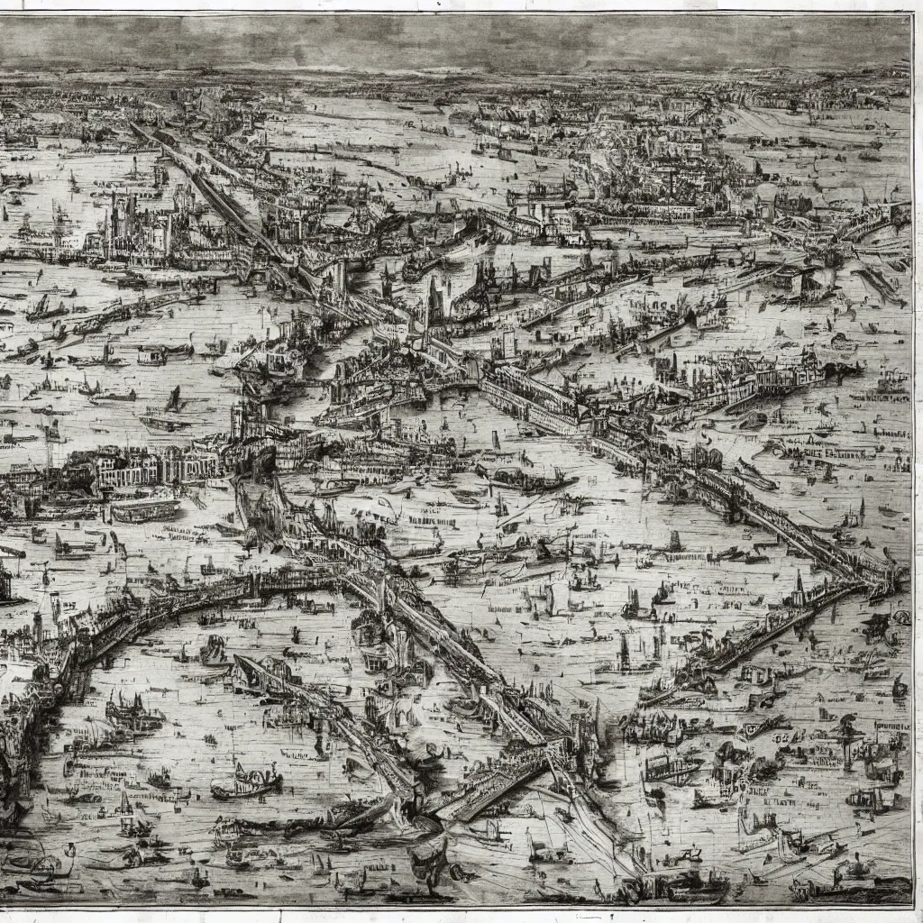 Image similar to the bridges of venice by piranesi, historic map, ancient venice map, composition, cinematic, rule, grid